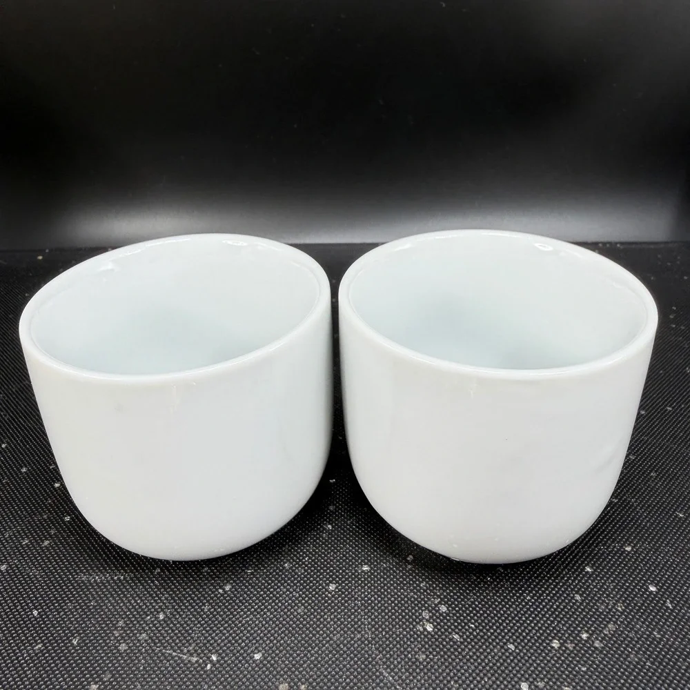 Pier 1 Imports White Ceramic Tea Sake Cups Mugs‎ Handleless Minimalist Set 2